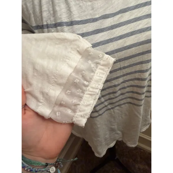 Anthropologie Little Yellow Button Striped Mixed Media 3/4 Sleeve Top Coastal - Image 2