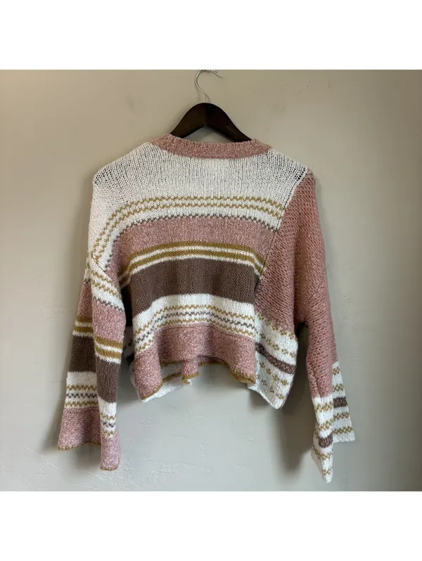 Sincerely Jules Color Block Striped Knit Sweater Pink White Brown Size S ST20411 - Image 4