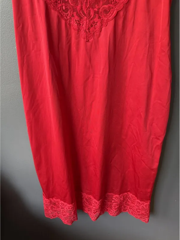 Red Lace Trim Slip Dress - Image 3