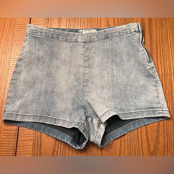 Free People High-Rise Side Zipper Sailor Pin-Up Girl Denim Jean Shorts Size 28‎ - Image 4