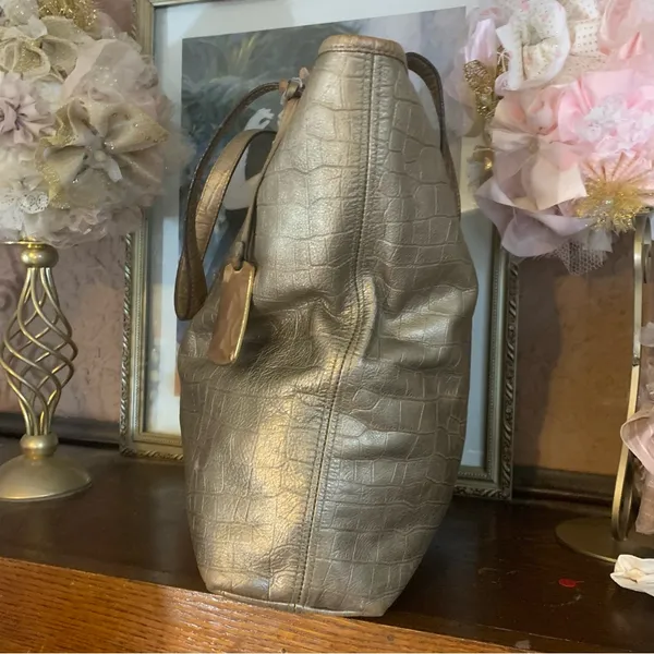 Lauren Ralph Lauren Gold Snakeskin-Embossed Leather Tote Bag - Image 7