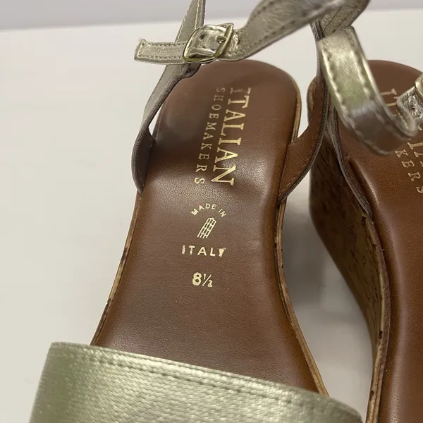 Italian Shoemakers Sandals Womens 8.5 Ankle Strap Gold Open‎ Toe Wedge Heels - Image 9