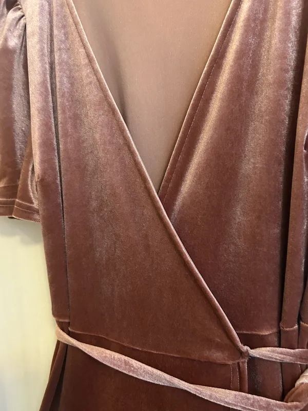 Anrabess Rose Pink Velour Maxi Wrap Dress Brown Size M - Image 4