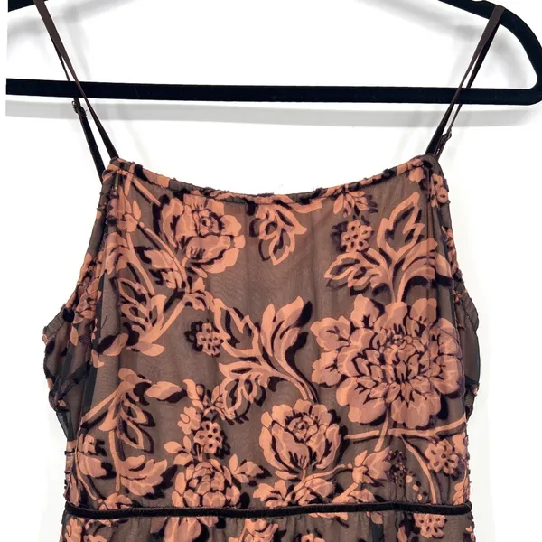 Dress‎ Forum LA Floral Burnout Velvet Midi Dress Brown Lace Up Back Medium EUC - Image 3