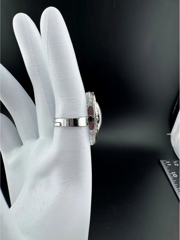 Unique Oval Pink Purple Stone Silver Tone Adjustable Ring - Image 3