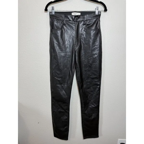 Abercrombie & Fitch Black Vegan Faux Leather Skinny High Rise‎ Pants 27 4L - Image 3