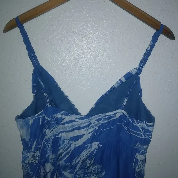 Old Navy L Sleeveless Rope Straps Pocketed Aloha Maxi Dress in Blue White - Image 5