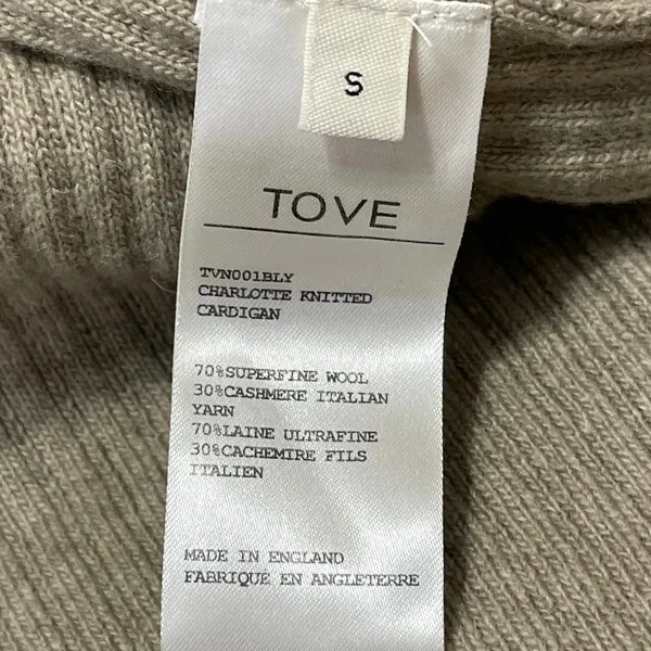 TOVE Gray Brown Wool Cashmere Long Sleeves Open Front Cardigan Sweater Top Sz S - Image 5