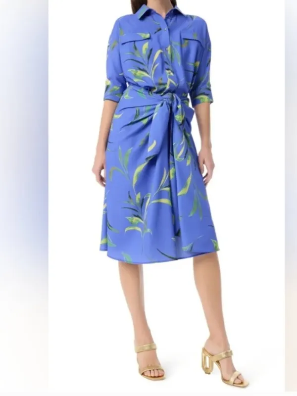 NWT DO by Dee Ocleppo baja tossed leaves Floral Midi draped Bobbi shirt dress L - Image 3
