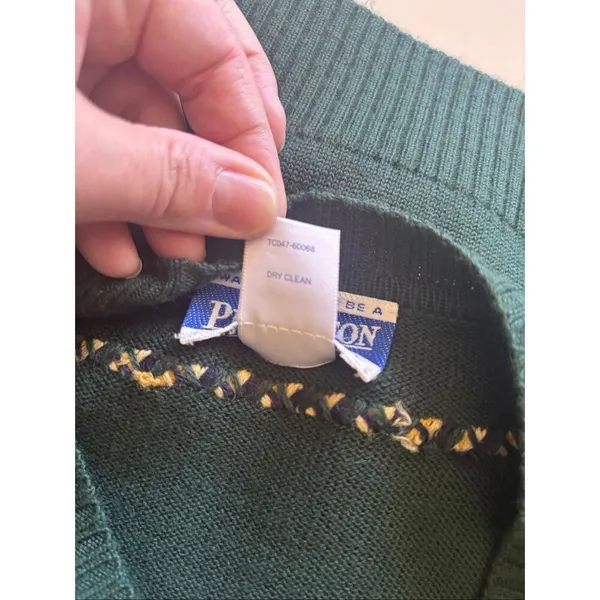 Pendleton Vintage Cardigan Sweater Green Gold Whipstitch Crest Buttons Size S - Image 4
