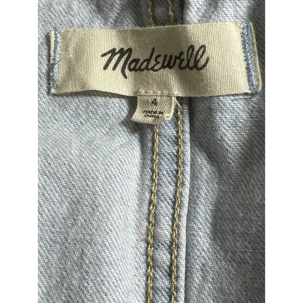 Madewell Women's Blue Seamed Sleeveless Button Down Mini A-Line Denim Dress Sz 4 - Image 5