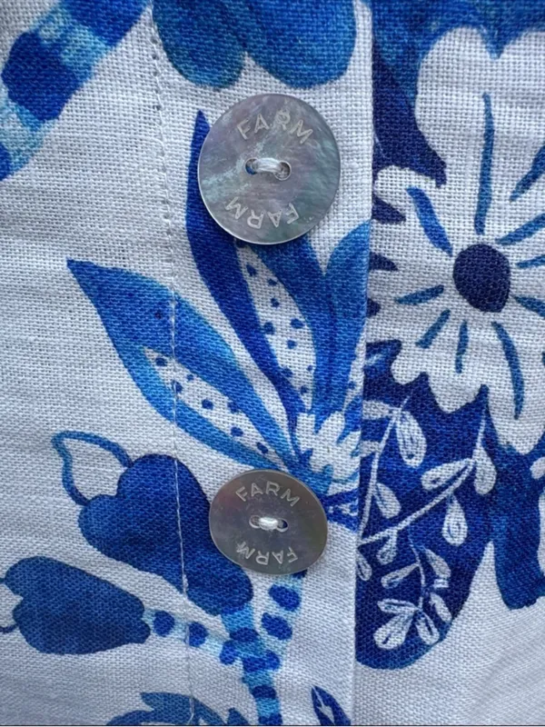 NWT FARM Rio Linen Faux Wrap Floral Birds Dress White Blue Size XS Retail $185 - Image 8