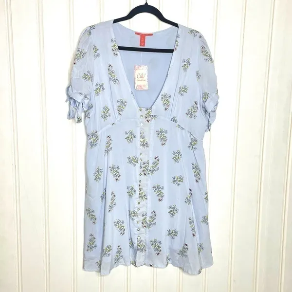 Chelsea & Violet Blue Floral Button Front Tie Sleeve Mini Dress XL NEW 235 - Image 10