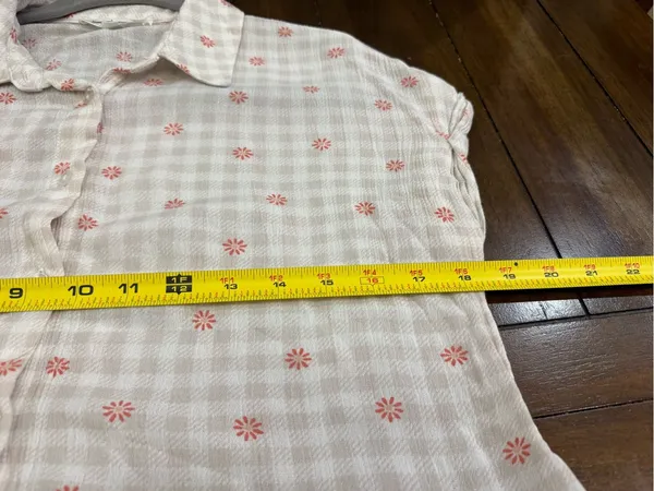 Hippie Rose Plaid Gingham Button Down Top with Red Floral Print - Size S - Image 6