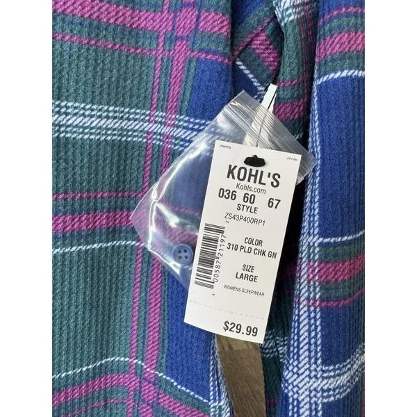 Sonoma Goods Pajama Set XXL Top Pants Green Plaid Thermal Check 2-pc Women's - Image 5