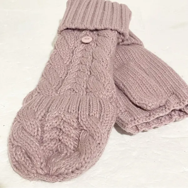 Frye & Co Womens‎ Light Purple Cable Knit Pop Top Mitten Gloves NEW - Image 3