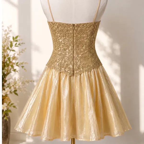 Carmen Marc Valvo Y2K 90s Champagne Gold Whimsy‎ Fairycore Festival Embroidered Corset Dress S - Image 4