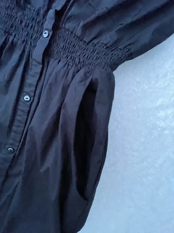 Black Button-Front Shirtdress with Smocked Waist‎ - Image 13