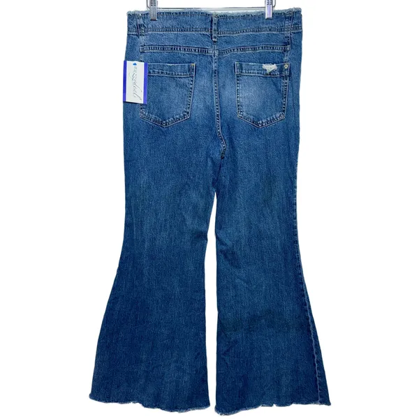 PILCRO Anthropologie Blue Denim Distressed Wide Leg Flare Jeans Womens Size 31 - Image 3