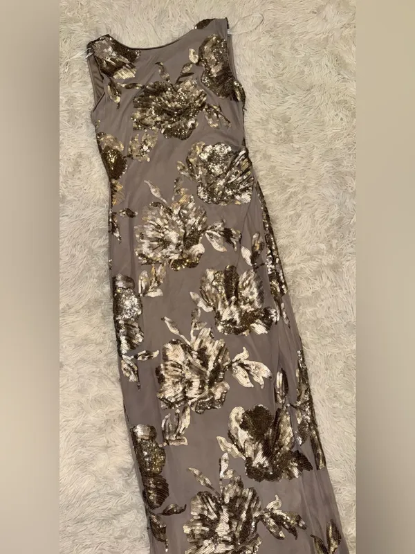 NEW Donna Karan Sequin Floral Sleeveless Dark Clay Gown Sz 10 - Image 6