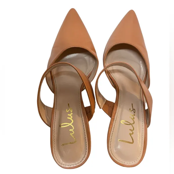 LULU'S Faire Tan High Heeled Mules Shoes Pointed Toe - Size 7 - Image 5