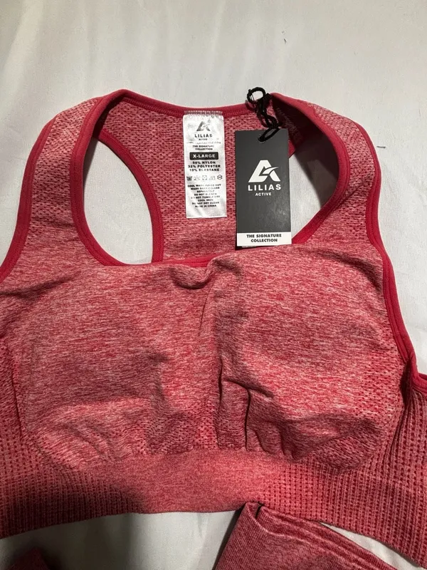Lilias Active Signature Seamless High Waisted Bra and Leggings Set in Pink Marl - Image 3
