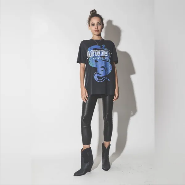 Anine Bing Walker Viper Blue Snake Tee in Washed Black, Size Medium - Image 4