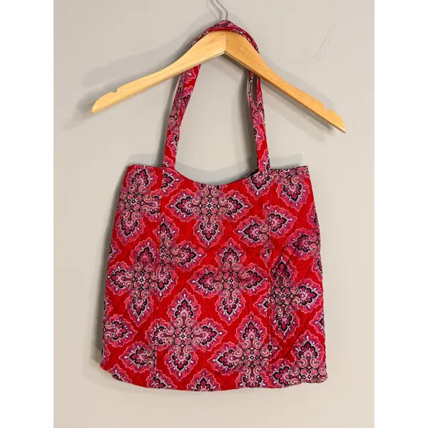 Vera Bradley Tote Bag Womens‎ Red Pink Provencal Quilted Cotton Excellent Large - Image 5