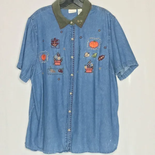 Vintage White Stag Plus Woman Embroidered Shirt - Image 2