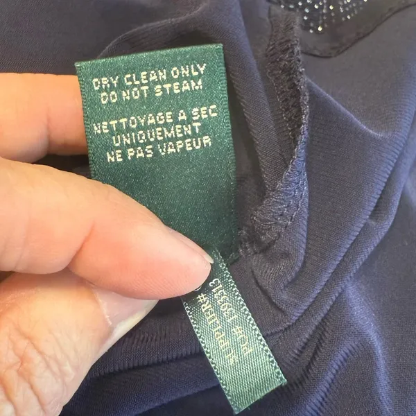 Lauren‎ Ralph Lauren Cocktail Dress Sz 10 Navy Metallic Ruched Wedding Holiday - Image 11