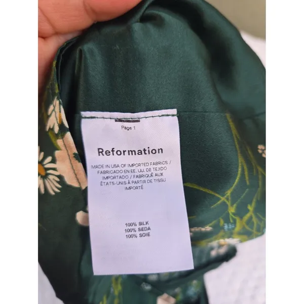 Reformation Overland Silk Floral Daisy Cami Top Green Smocked Back Size 0 - Image 8