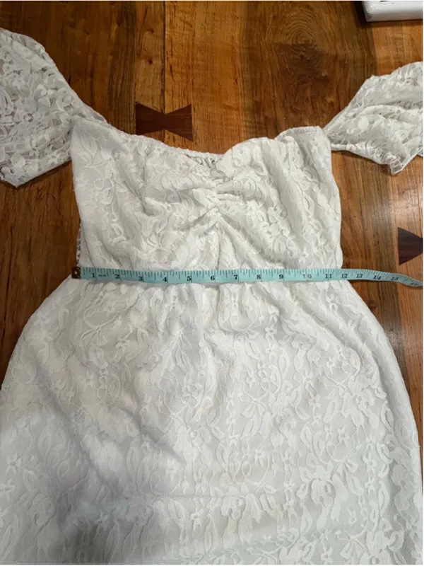 White Lace Mermaid Wedding Dress Off Shoulder Prom Bridal Gown Minimalist Size M - Image 13