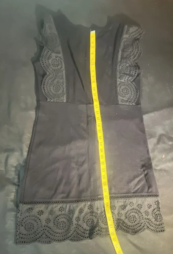 Newtimes Creative Black Mini Dress with Eyelet Lace Trim Detail - Image 8