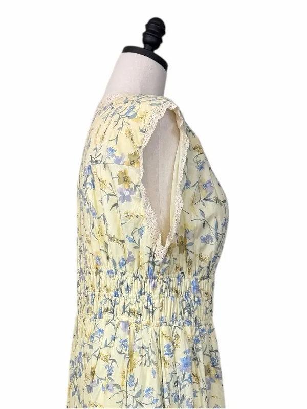 Taylor Maxi Dress 16W Yellow Floral Cotton Lace Smocked Waist NWT Cottagecore - Image 9