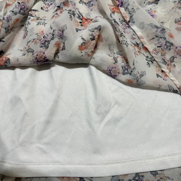 MIKAROSE Women Floral Chiffon Midi Skirt Gray‎ Waistband Ruffle Hem Size M - Image 14