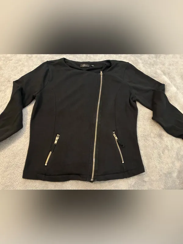 Women’s Lyn Brand Black Asymmetrical Zip Bomber Jacket Size Medium - Image 2