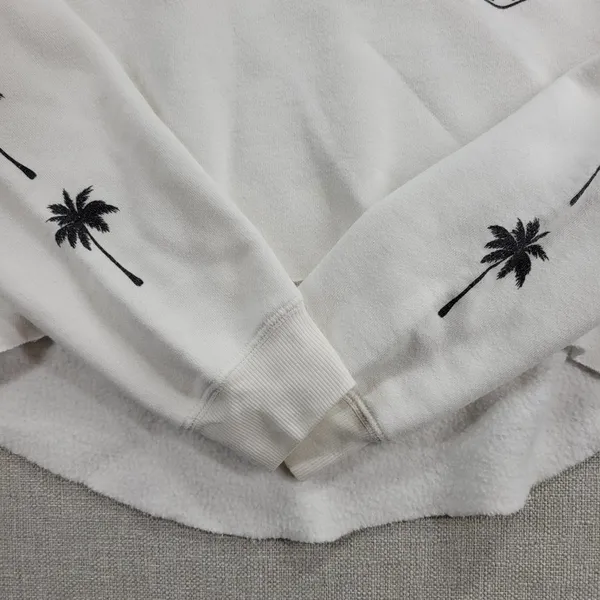 Billabong Windy Palms Womens Sweatshirt Size M White DIY Raw Cut Hem Crop Hoodie - Image 10
