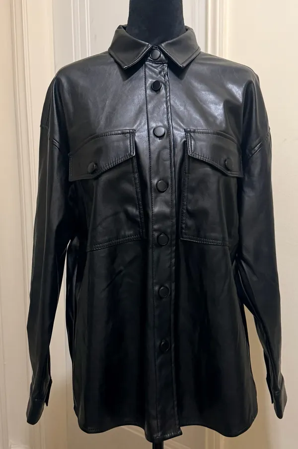 Dollhouse Black Sleek Faux Leather Shacket Womens Size S - NWO - Image 2