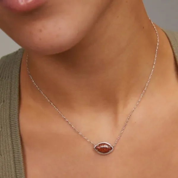Kendra Scott Football Silver Short Pendant Necklace in Orange Goldstone - Image 3