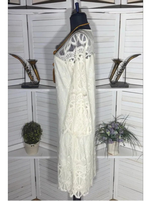 Tacera boho dress cream lace victorian bell sleeves romantic coquette fairy S - Image 4