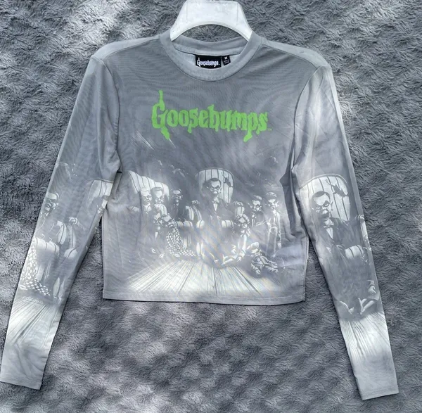 Y2K Horrorcore Goosebumps Slappy Mesh Crop Top Long Sleeve Goth Grunge Size M - Image 9