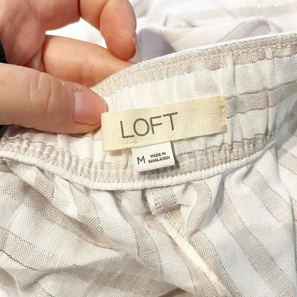 LOFT Linen Blend High Rise Wide Leg Striped Pants Cream Tan Beige Medium - Image 4
