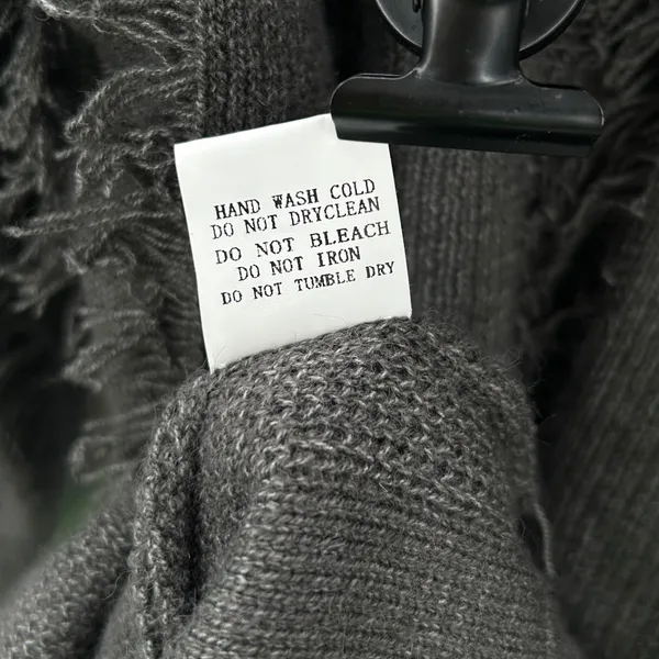Women's Charcoal Green Boho Grunge Fringe Detail Wool Blend Sweater Size Large‎ - Image 4
