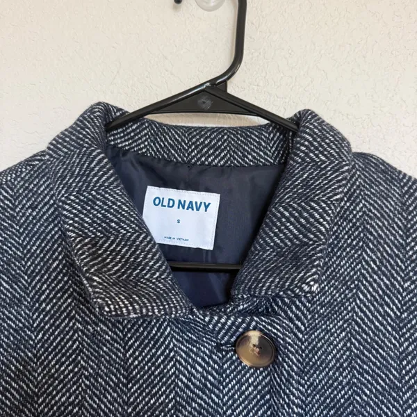 Old Navy Womens Navy Blue Herringbone Wool Blend Button Up Car Coat Size S - Image 3