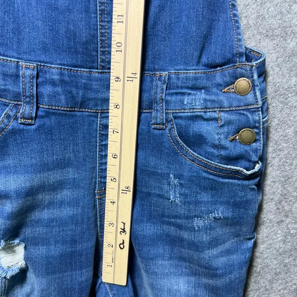 Wax Jean Distressed Denim Overalls Medium‎ Wash Skinny Leg Blue M - Image 6