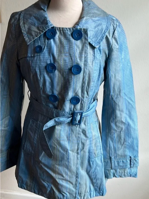 NWT Tulle for Anthropologie Light Blue Double-Breasted Trench Rain coat w/ Belt - Image 4