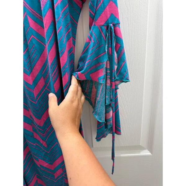 2B Together Boho Chevron Off Shoulder Bell Sleeve Mini Dress Made USA - Image 5