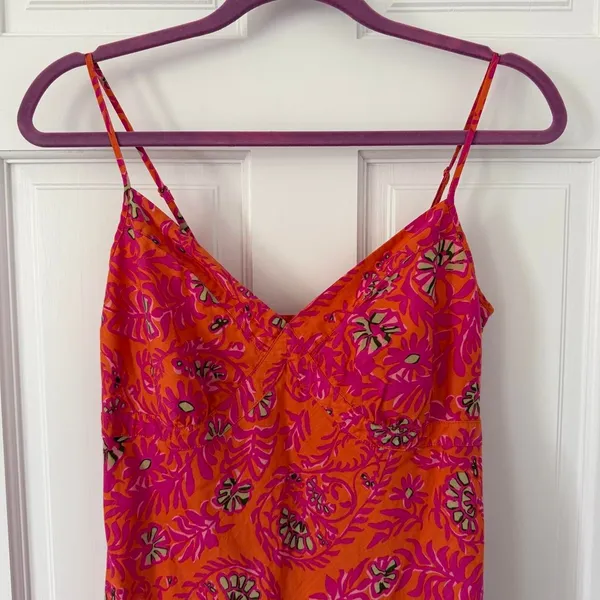 vintage Y2K boho GAP Pink & Orange Floral Sundress Ruffle Hem 100% Cotton sz 8 - Image 4