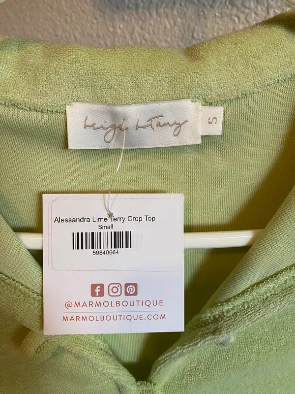 Boutique Terry Cloth Crop Top Green - Image 3