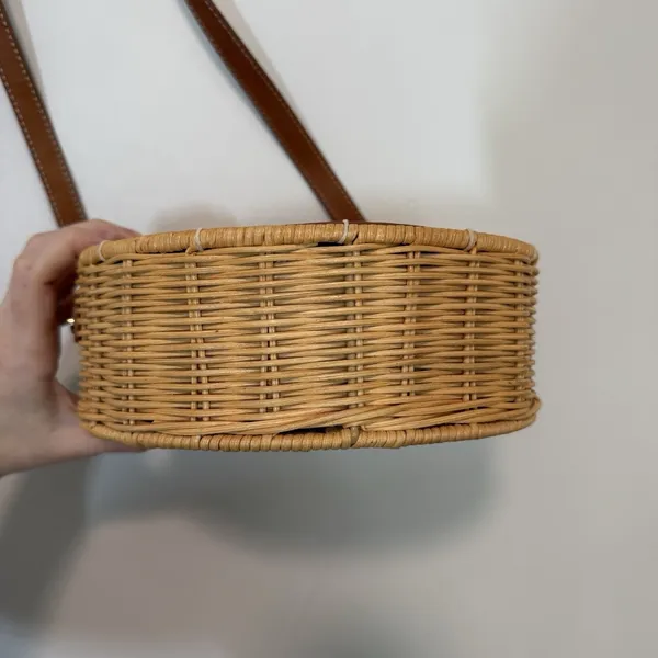 J. McLaughlin Circle Wicker Brown‎ Leather Picnic Crossbody Purse - Image 6